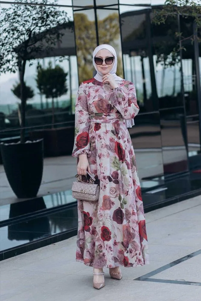Didem lantern-sleeve floral-print dress
