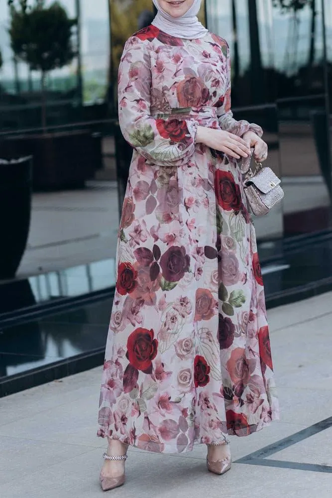 Didem lantern-sleeve floral-print dress