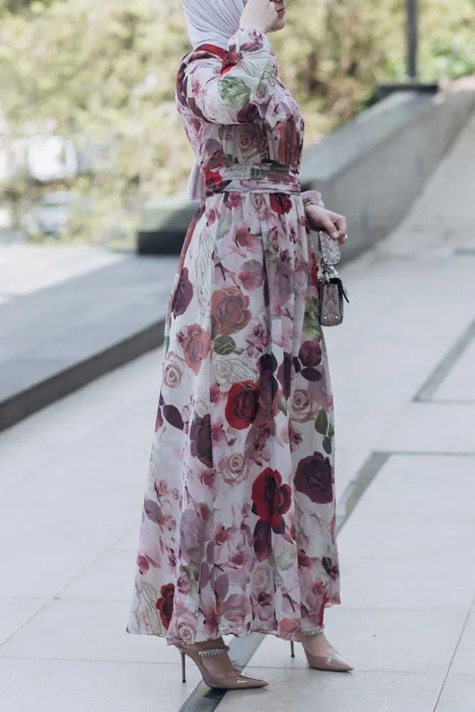 Didem lantern-sleeve floral-print dress
