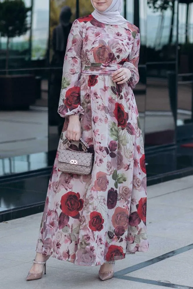 Didem lantern-sleeve floral-print dress