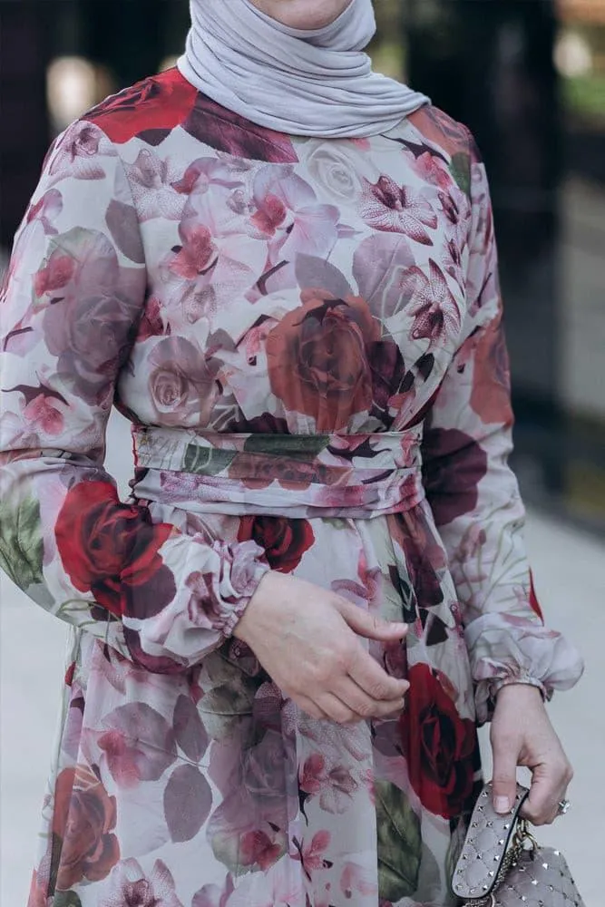 Didem lantern-sleeve floral-print dress