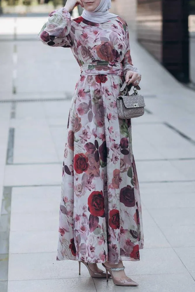 Didem lantern-sleeve floral-print dress