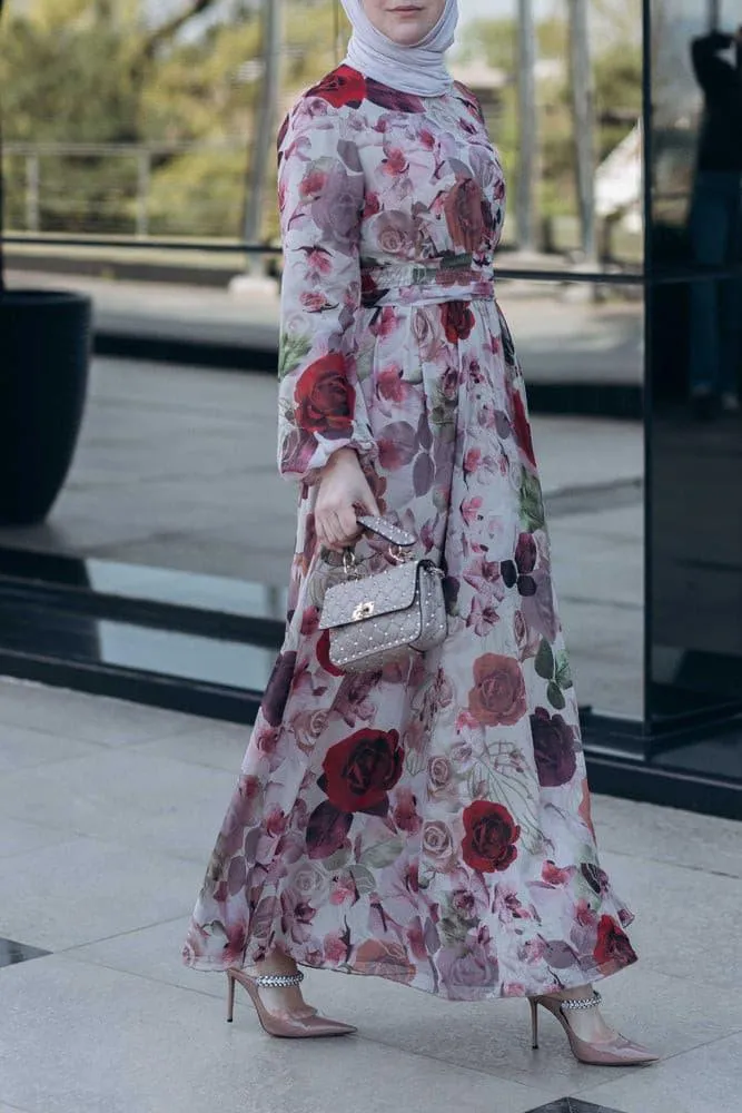 Didem lantern-sleeve floral-print dress