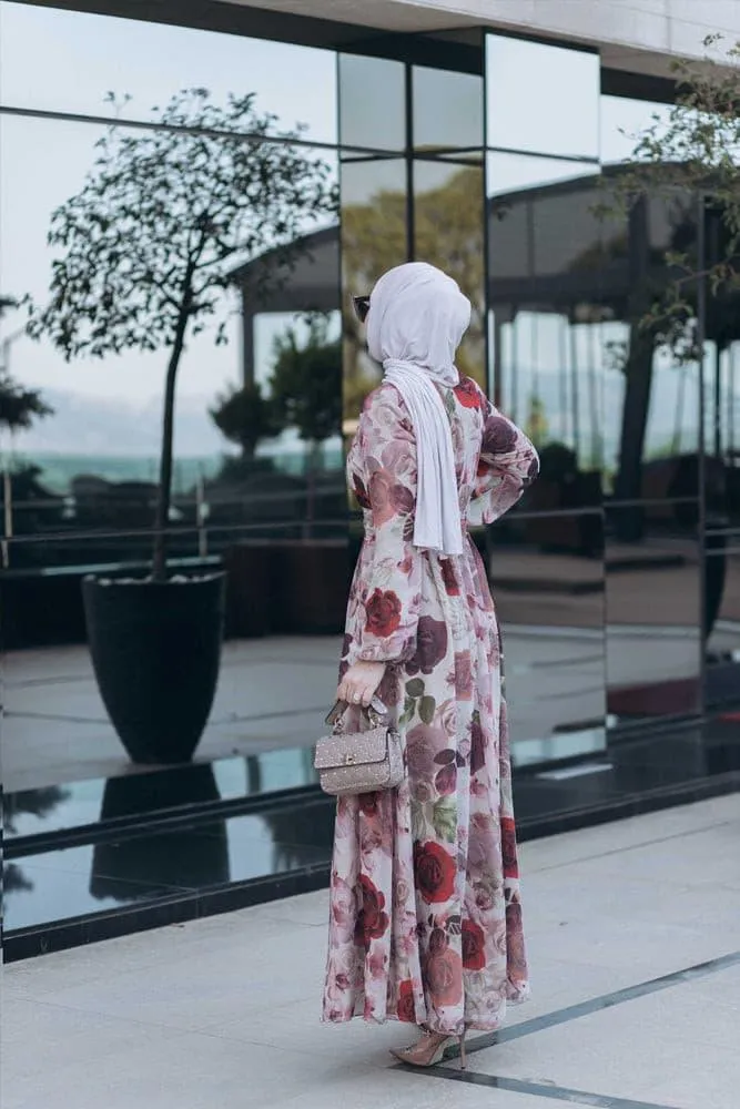 Didem lantern-sleeve floral-print dress