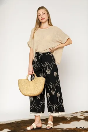 Embroidered Boho Wide-Leg Pants
