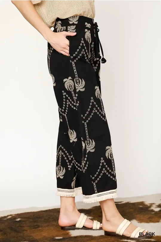 Embroidered Boho Wide-Leg Pants
