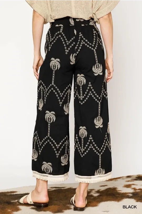 Embroidered Boho Wide-Leg Pants