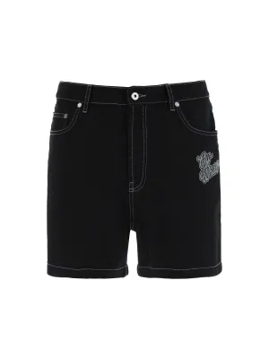 Embroidered Logo Denim Shorts