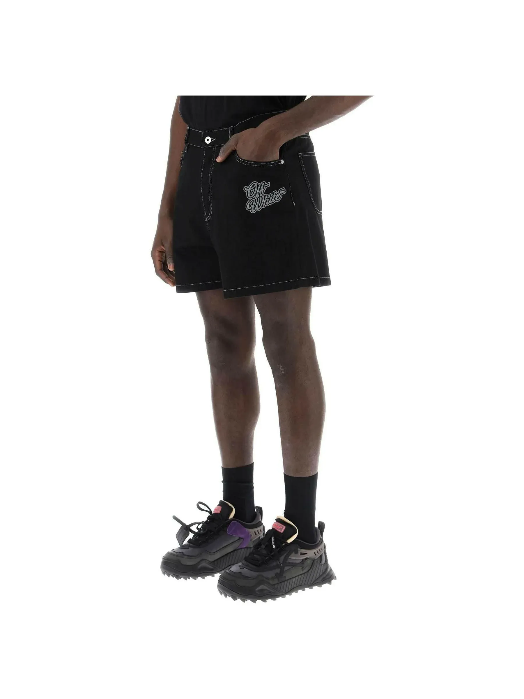 Embroidered Logo Denim Shorts