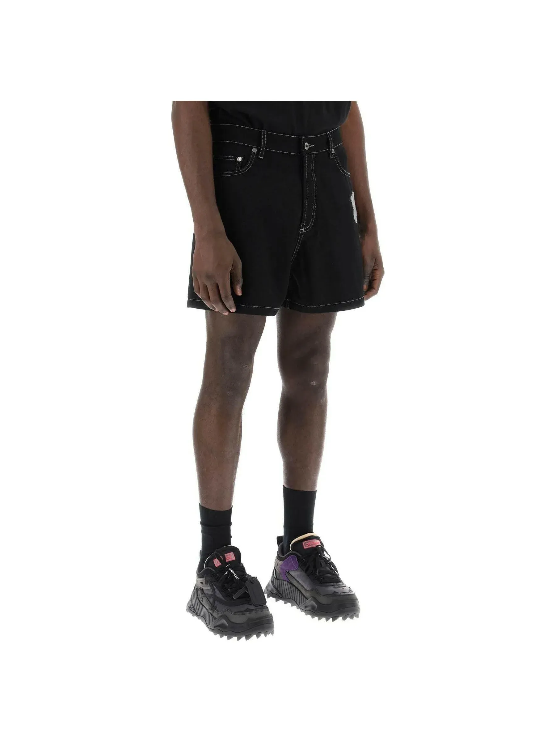 Embroidered Logo Denim Shorts