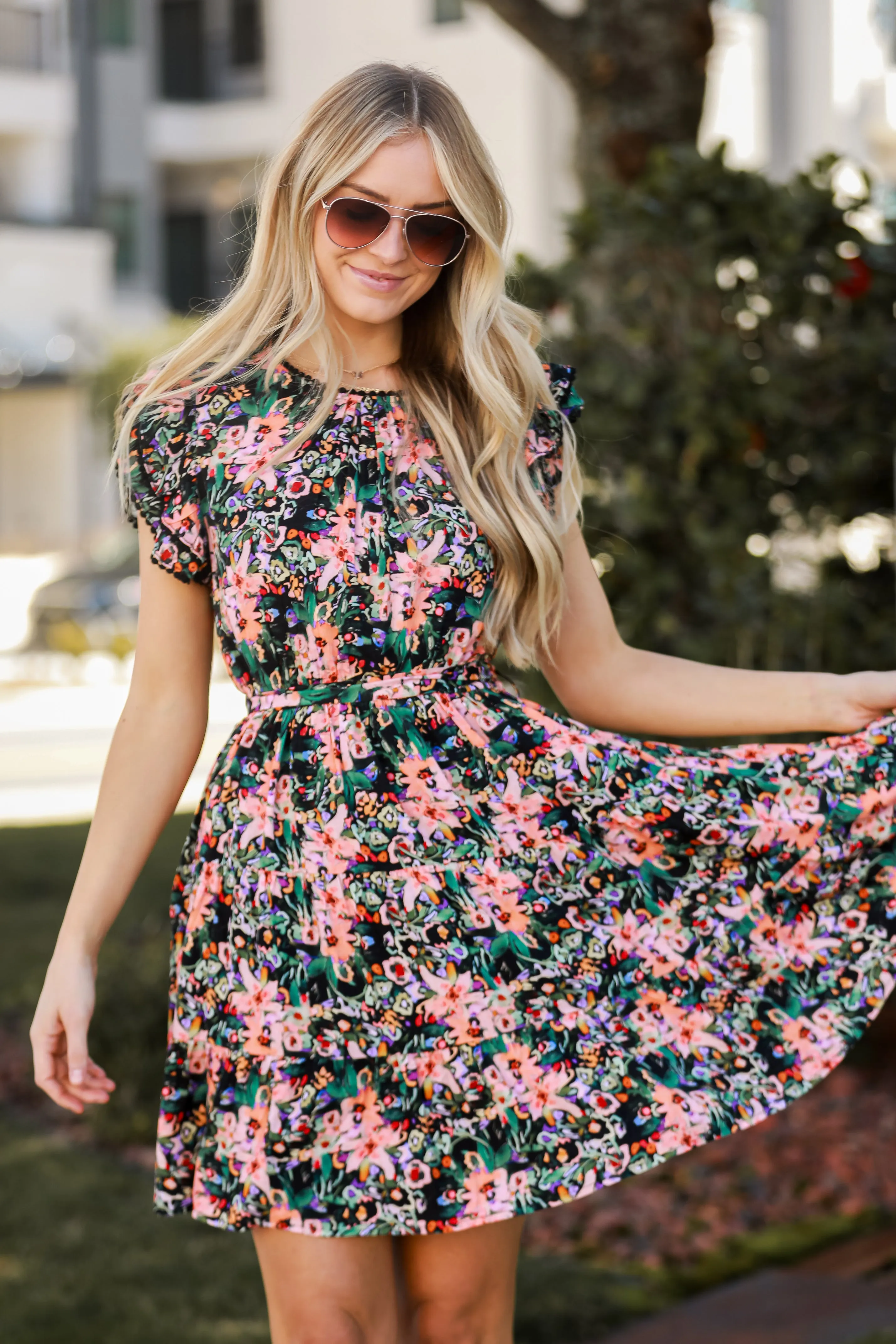FINAL SALE - Moment Of Beauty Black Tiered Floral Mini Dress