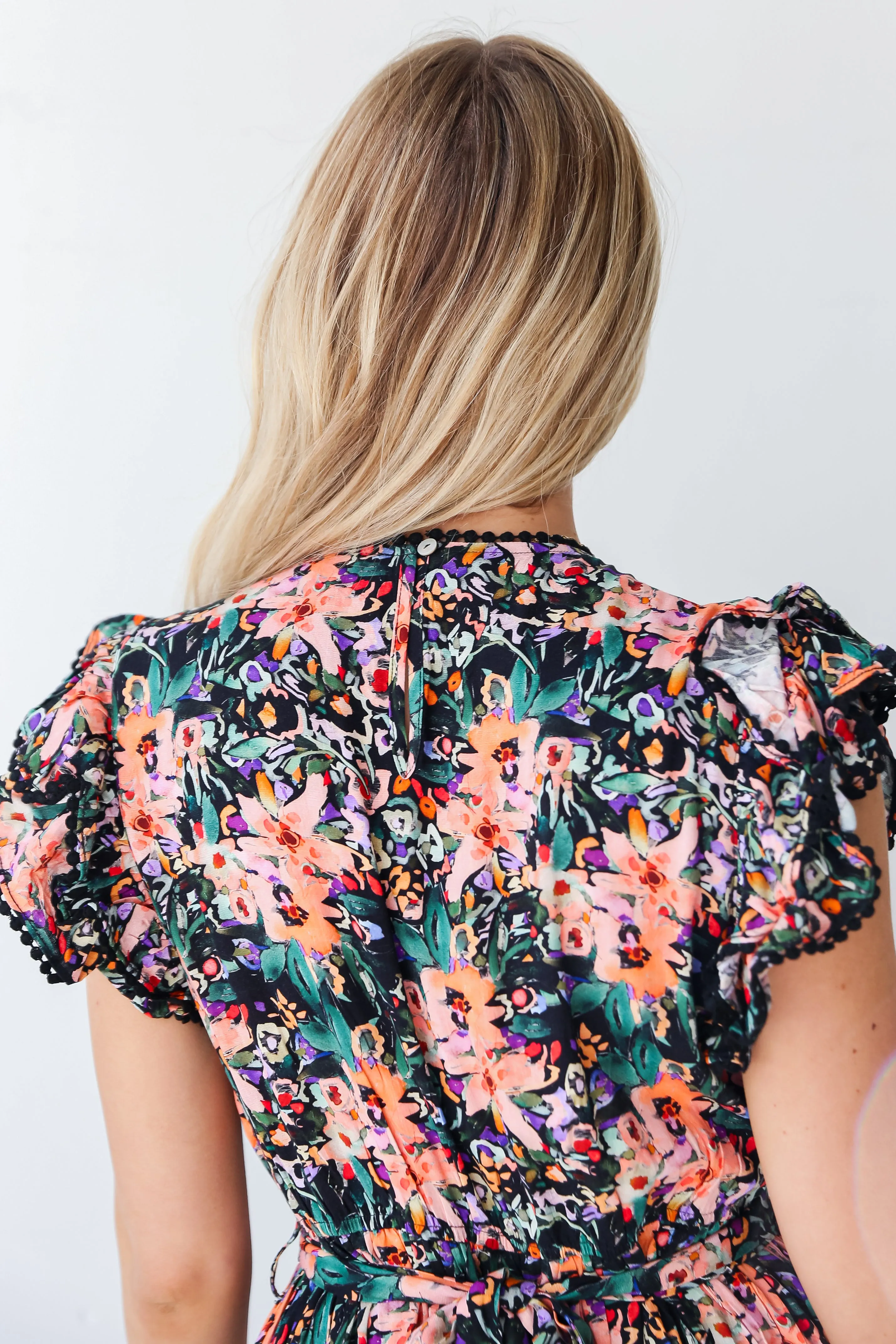 FINAL SALE - Moment Of Beauty Black Tiered Floral Mini Dress