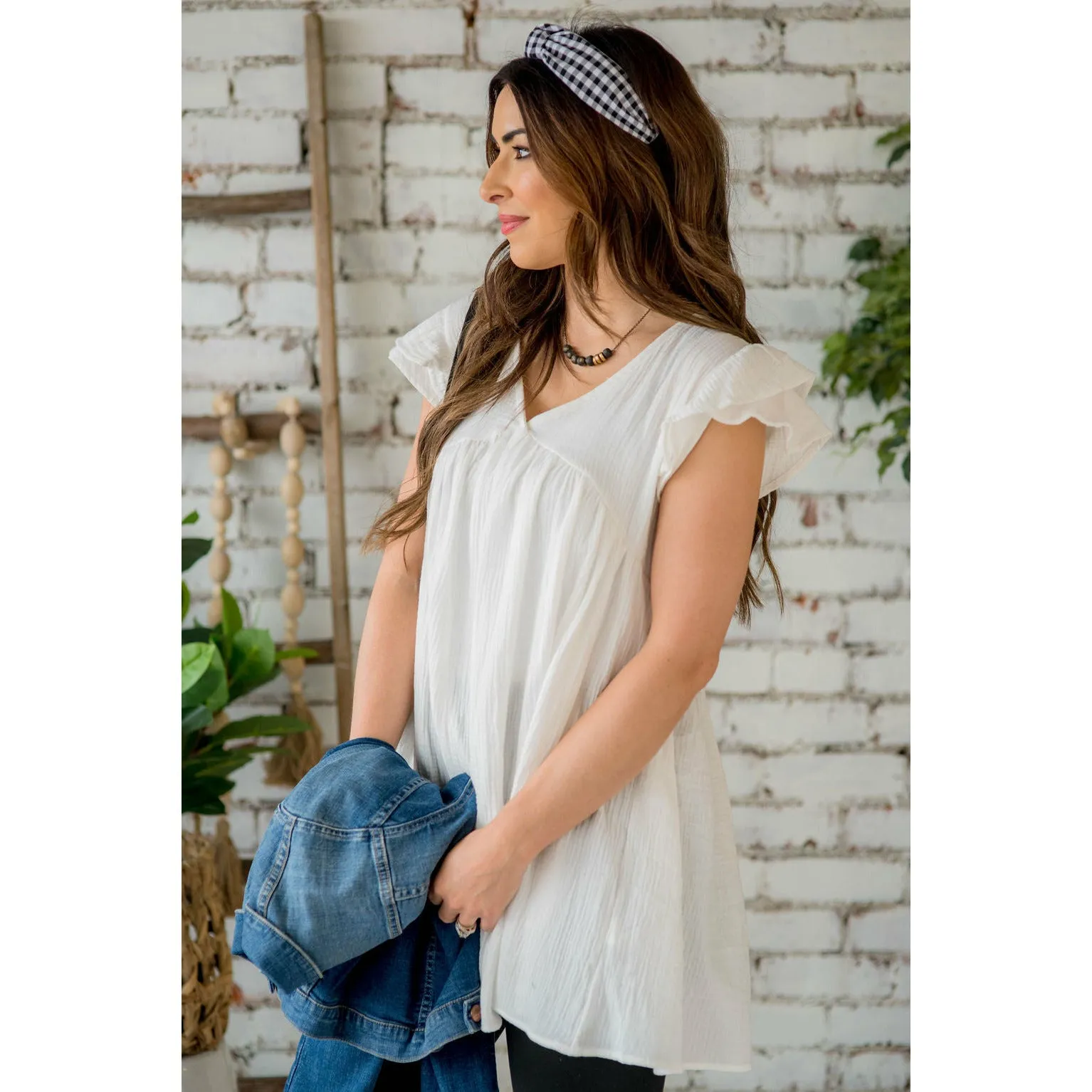 Gauze Double Flutter Bibbed Tee