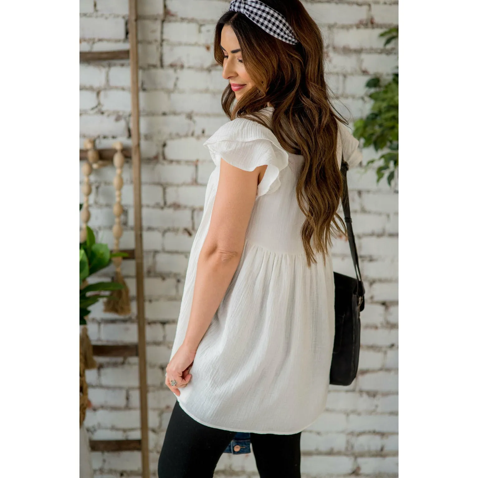 Gauze Double Flutter Bibbed Tee