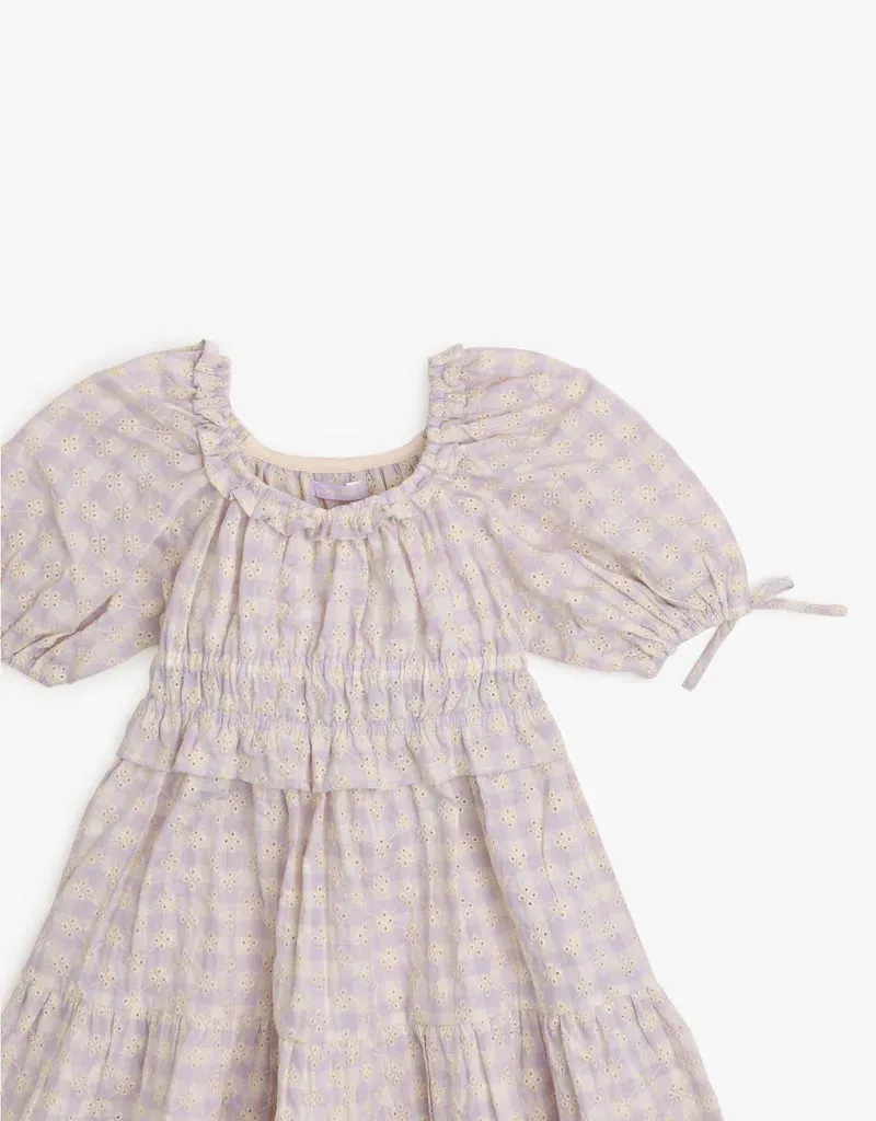 Gingham Tiered Dress with Tie Sleeves