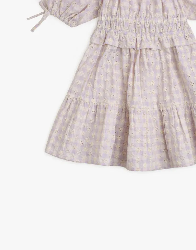 Gingham Tiered Dress with Tie Sleeves