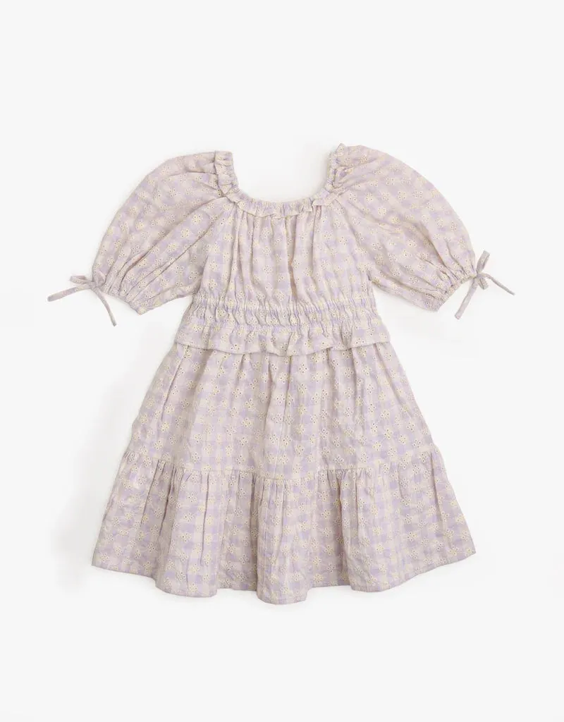 Gingham Tiered Dress with Tie Sleeves