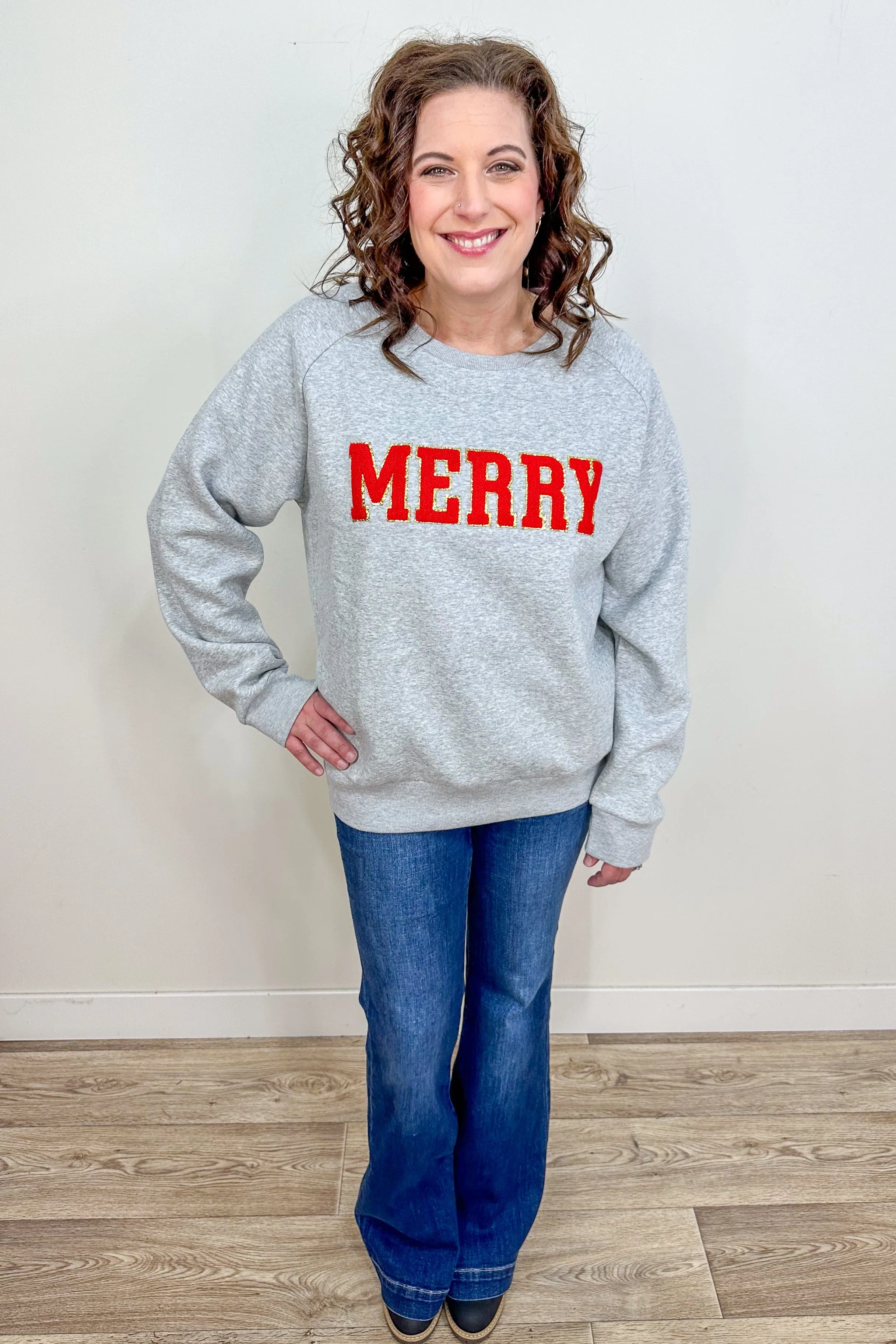 Gray Merry Chenille Letter Sweatshirt