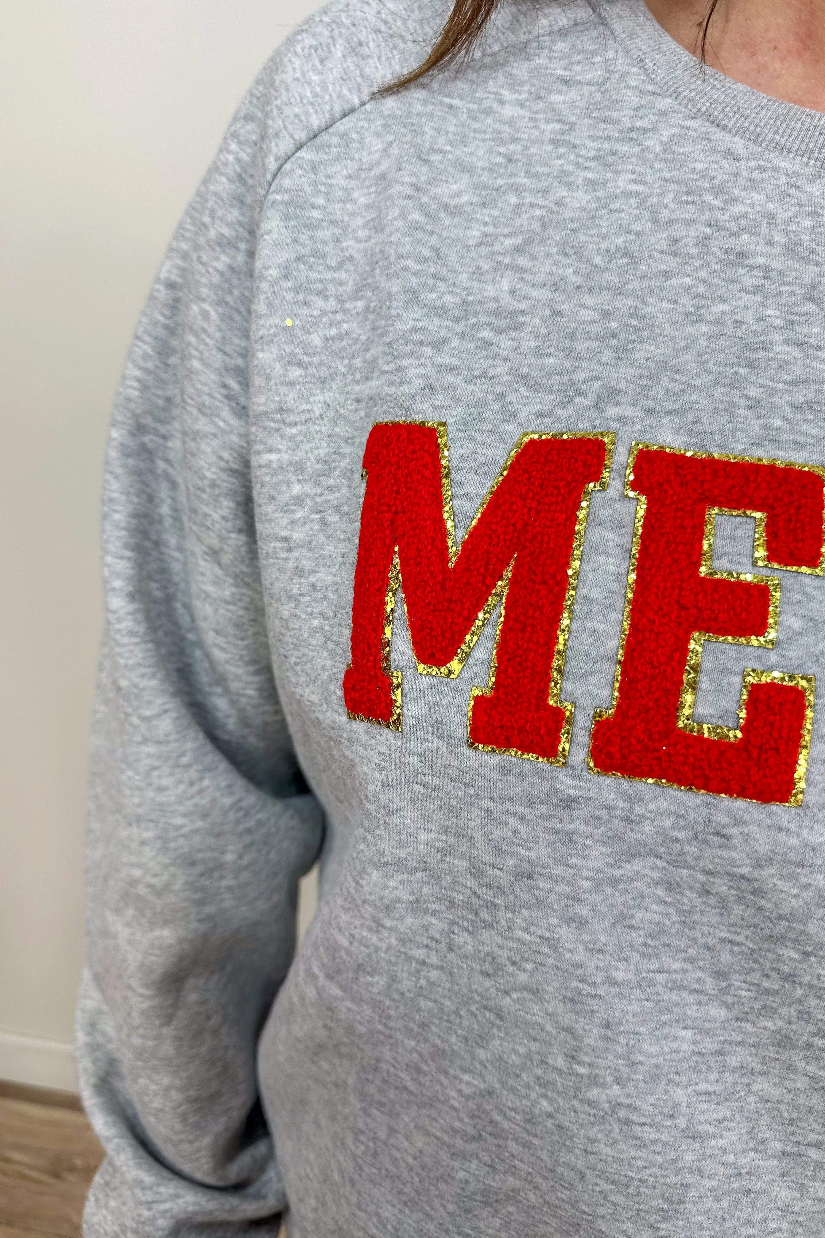 Gray Merry Chenille Letter Sweatshirt