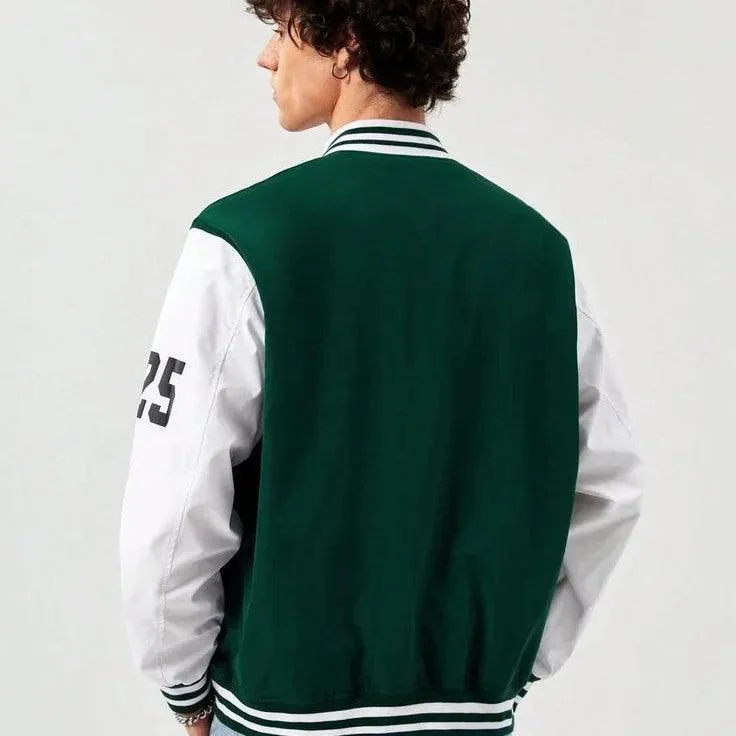 Green & White Boston Printer Baseball Jacket | Trendy & Comfortable Sportswear