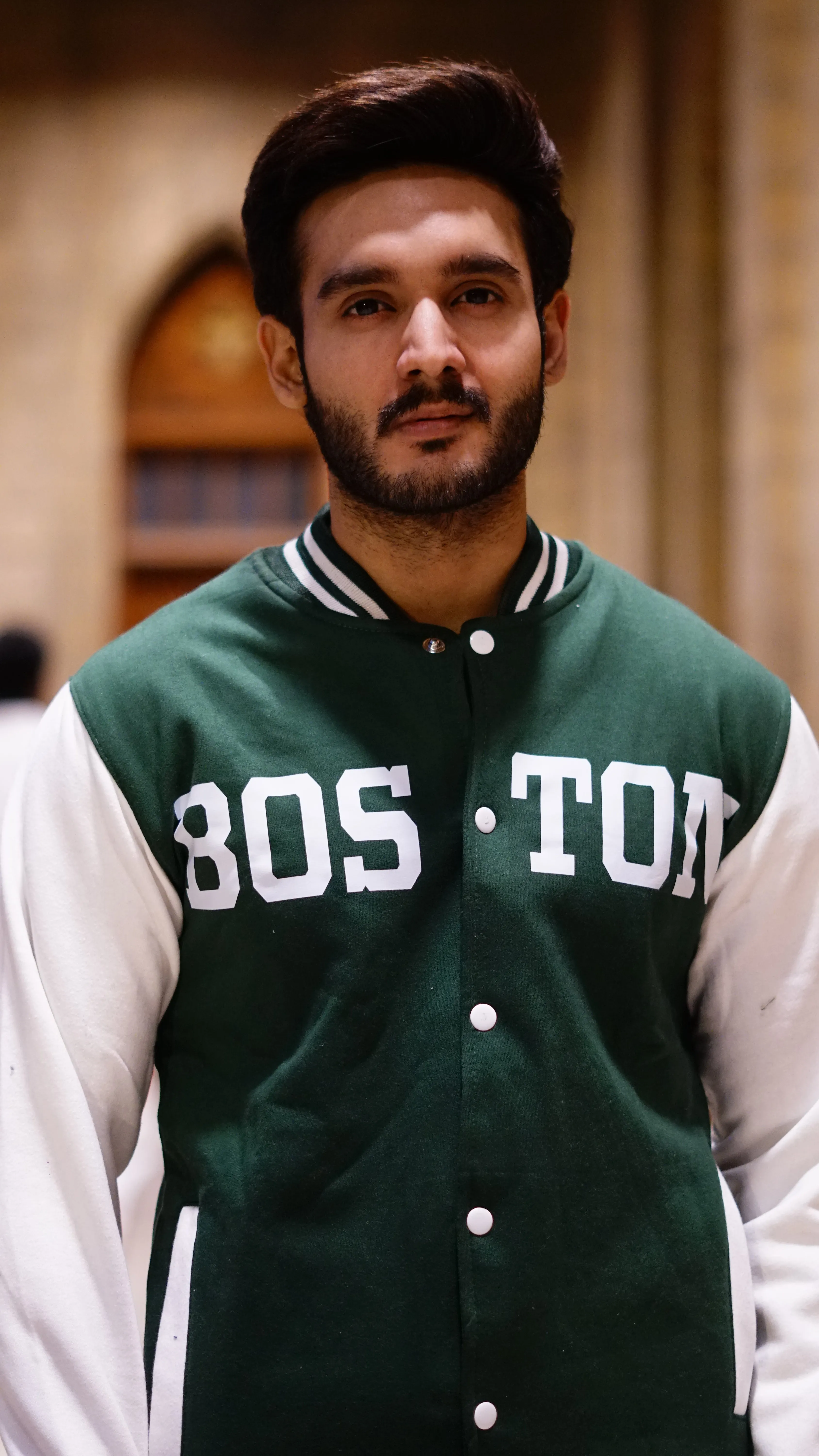 Green & White Boston Printer Baseball Jacket | Trendy & Comfortable Sportswear