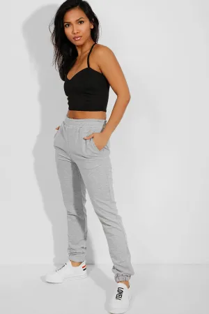 GREY ELASTICATED WAIST CUFFED HEM SIDE POCKETS JOGGERS