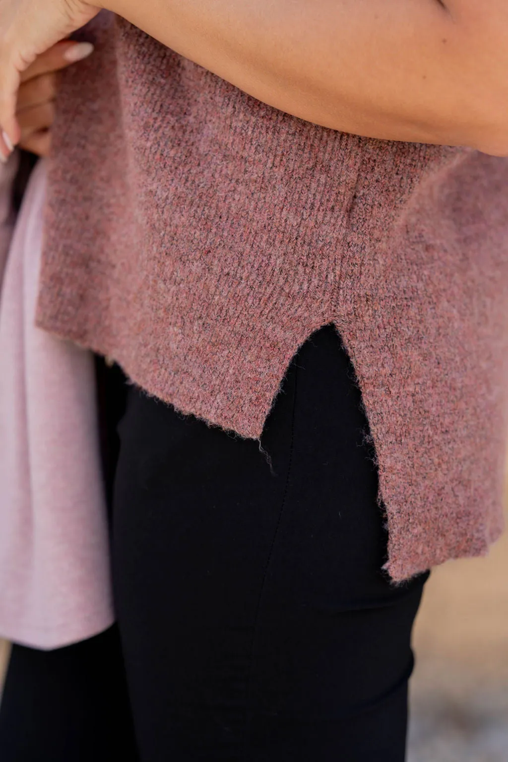 Heathered Mock Neck Short Sleeve Sweater