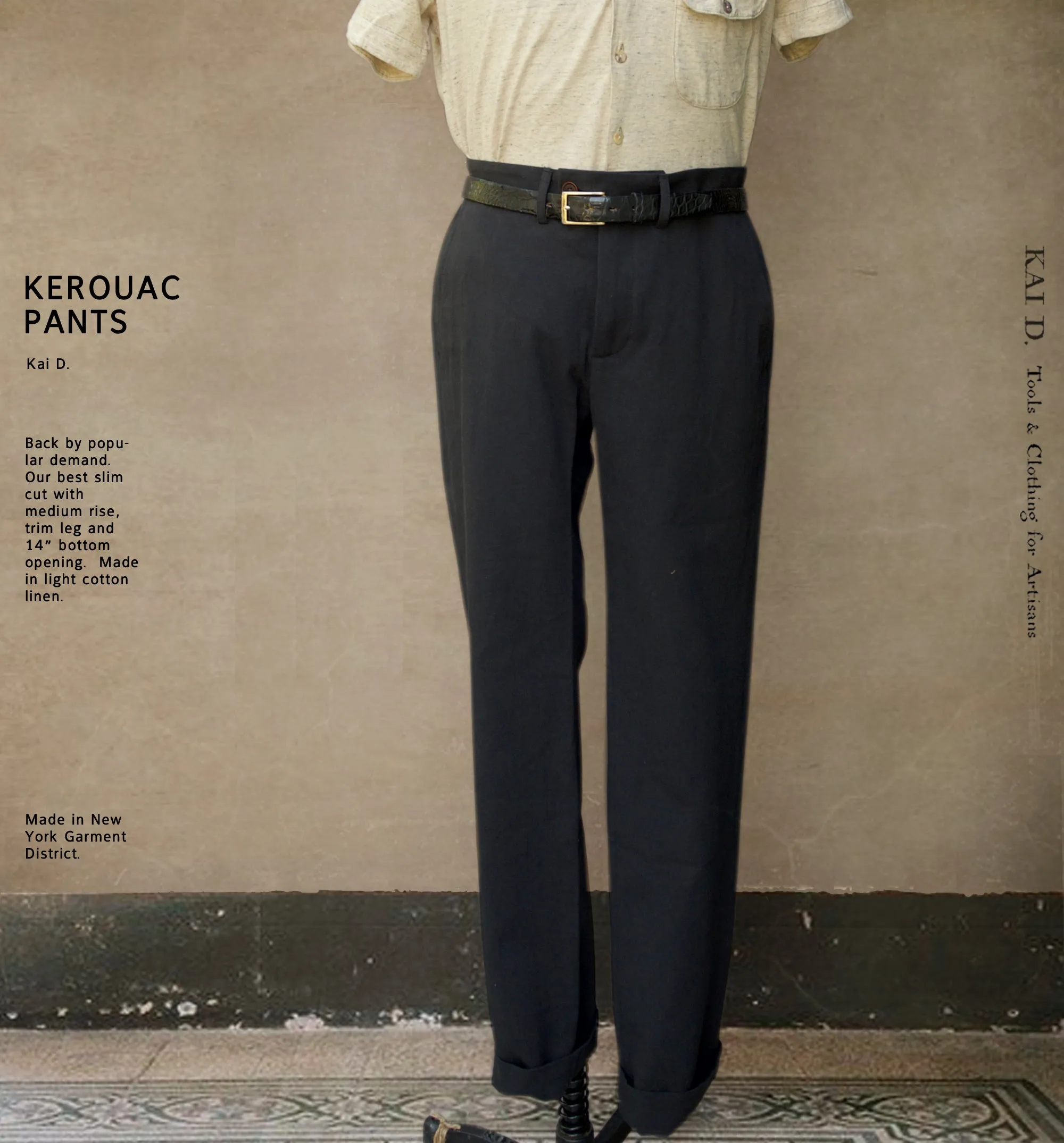Kerouac Slim Pants - Light Cotton Linen - 30, 32, 34 (black)
