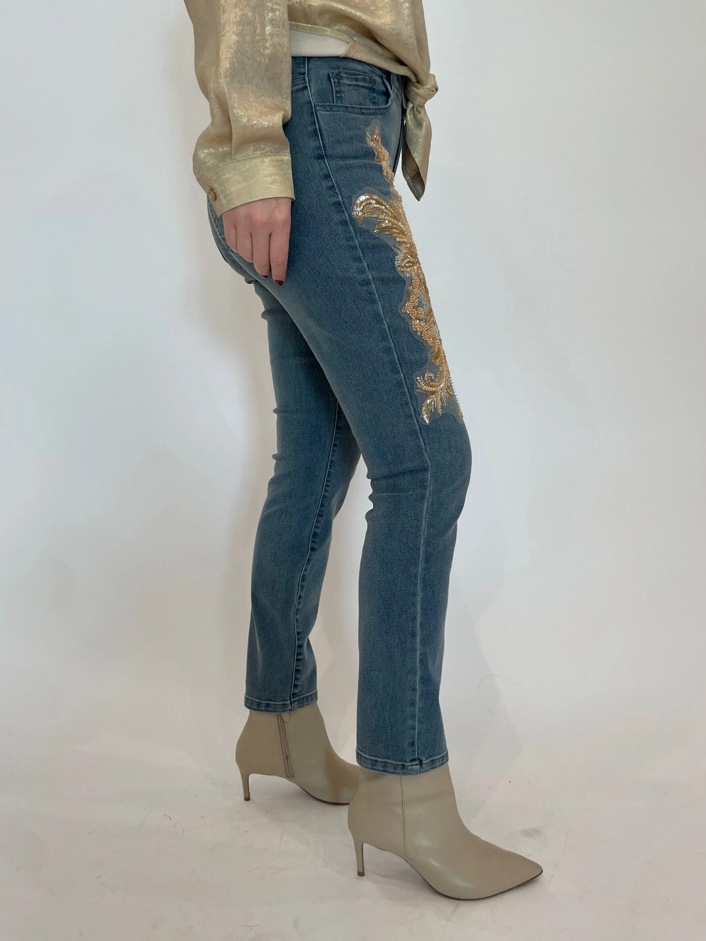 Lilly Sequin Flowers Denim