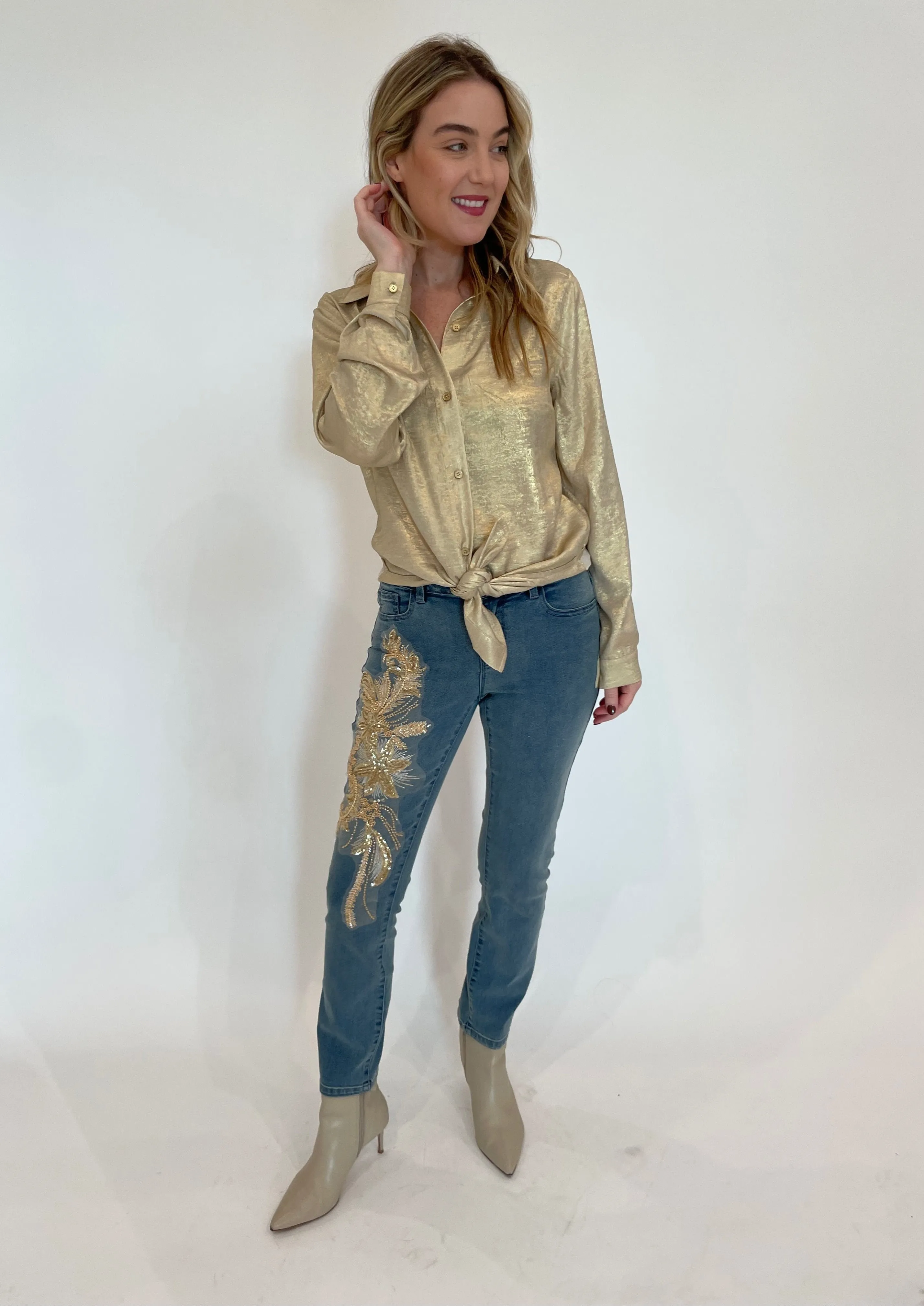 Lilly Sequin Flowers Denim