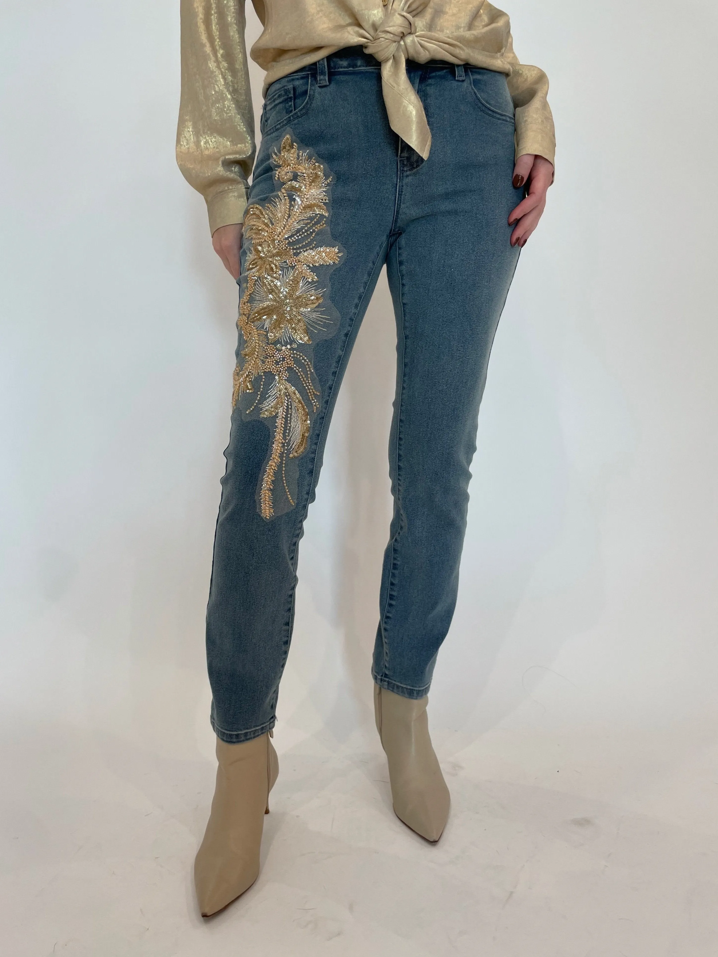 Lilly Sequin Flowers Denim