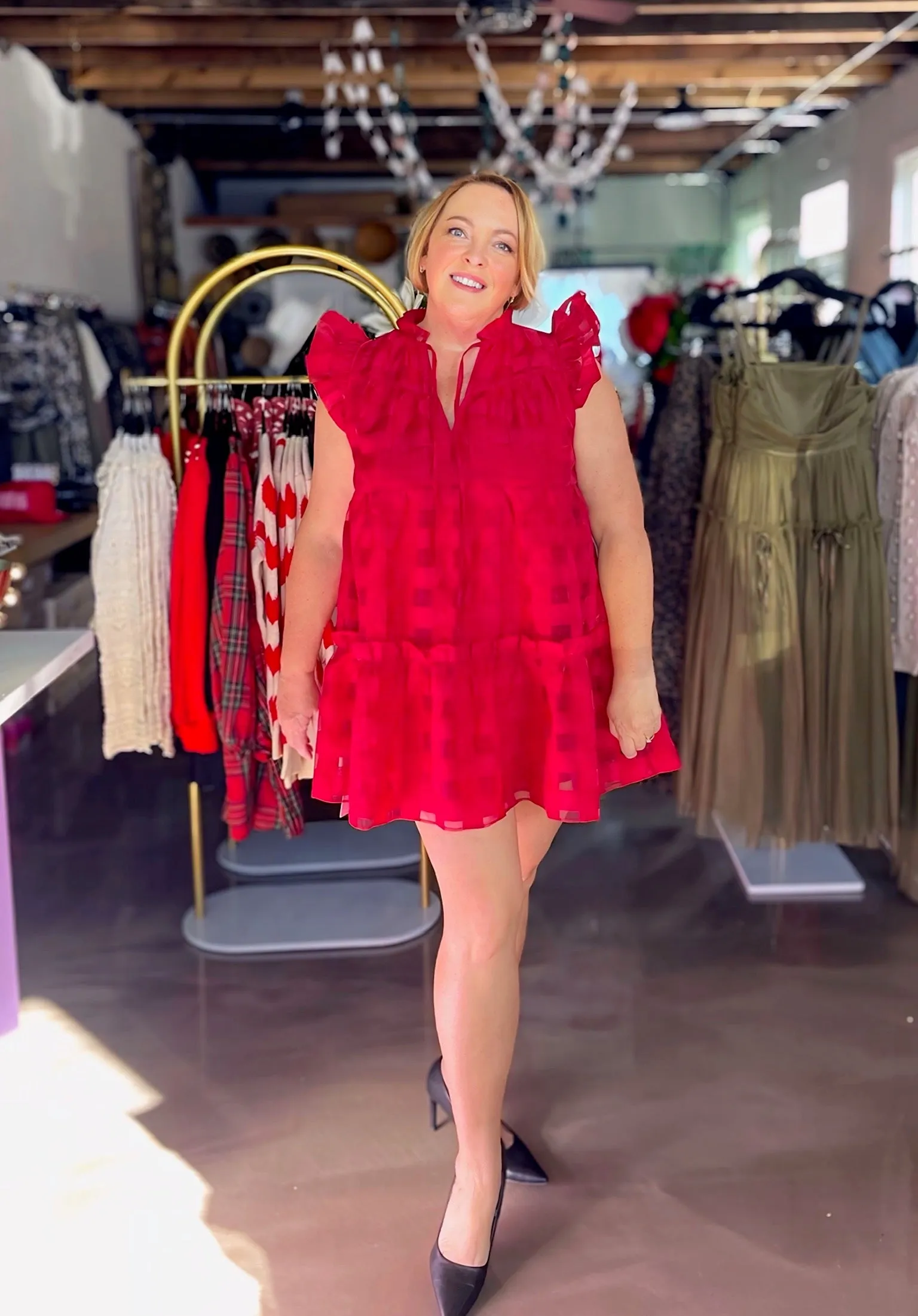 Mabel Ruby Checked Ruffle Dress