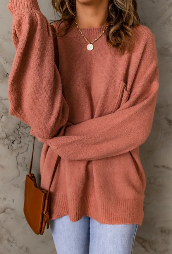Mauve Drop Sleeve Knit Sweater