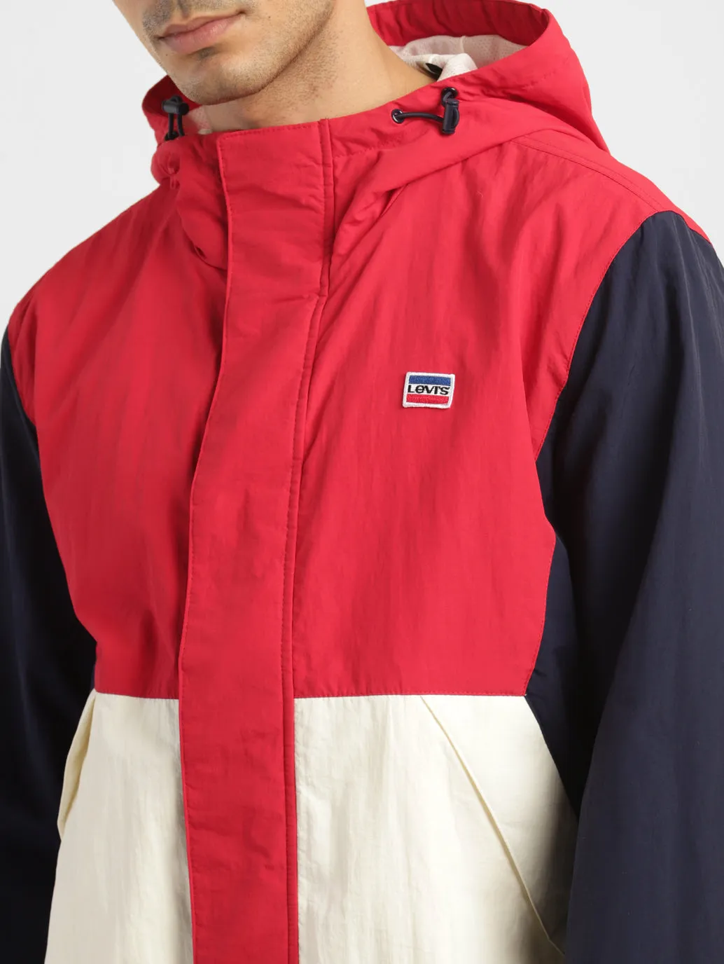 Men's Colorblock Red Hooded Tailored Jacket