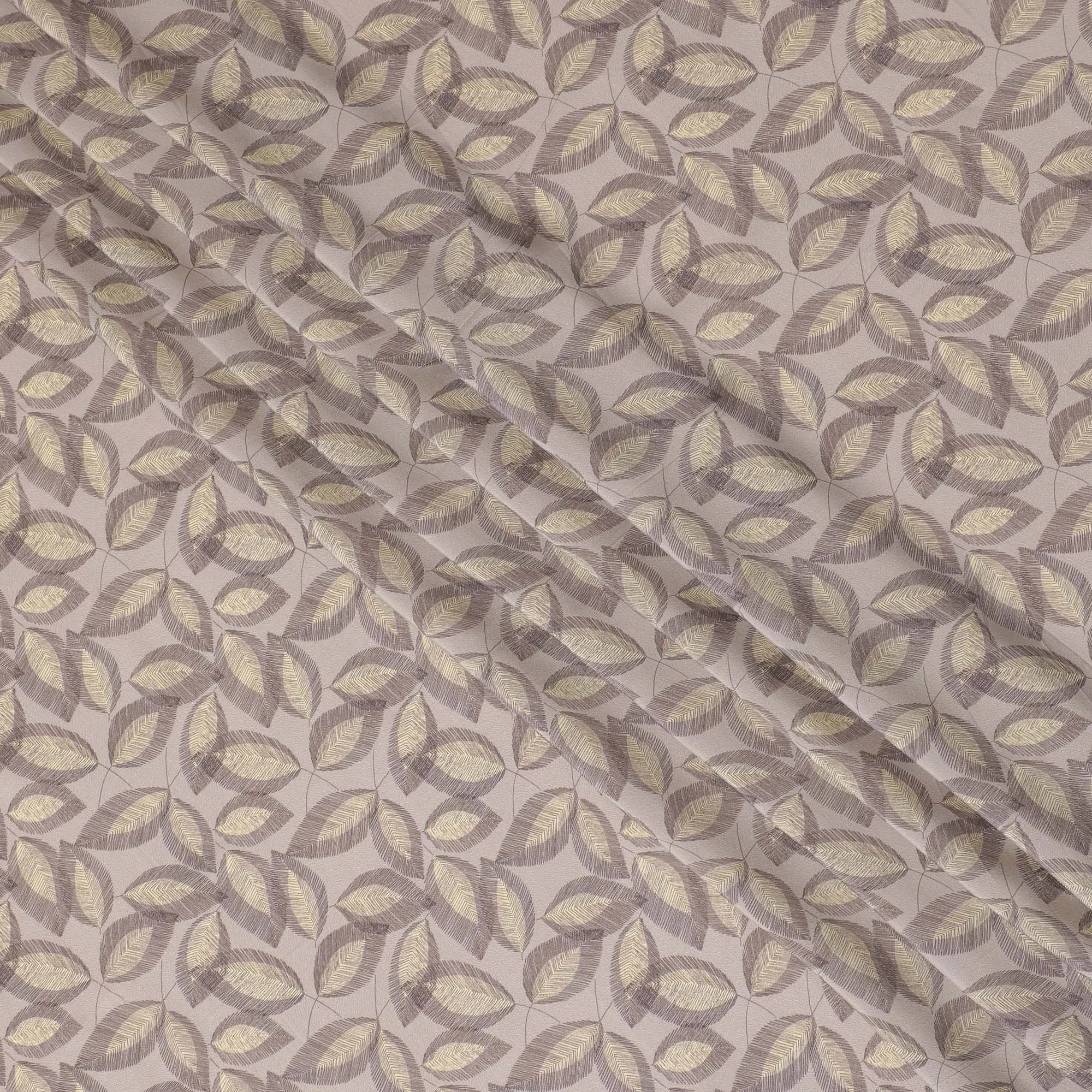 Nature-Inspired Leaf Print Viscose Crepe Fabric - Earthy Elegance, Soft Texture, 110cm Wide (India)  - D17635