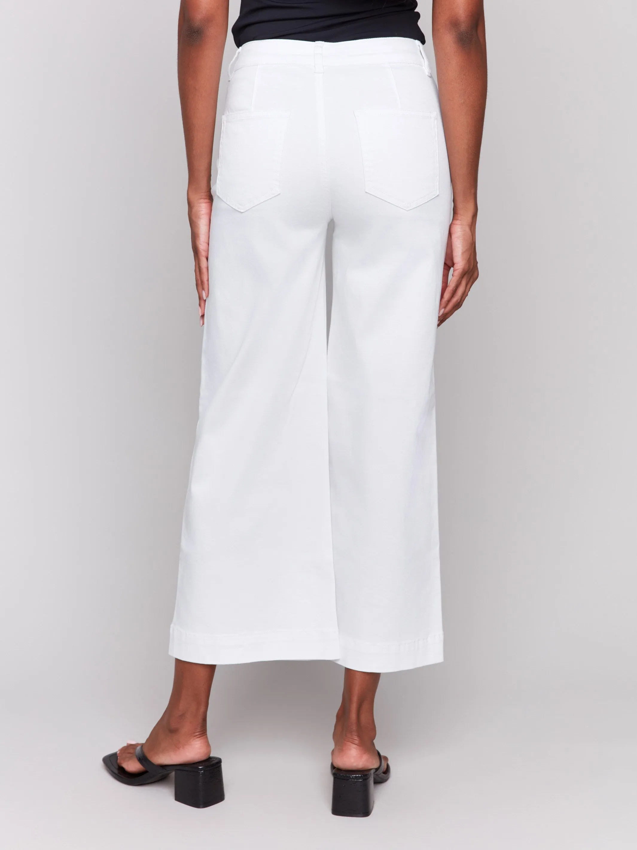 Patch Pocket Flare Twill Pants - White