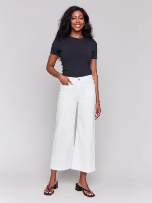 Patch Pocket Flare Twill Pants - White