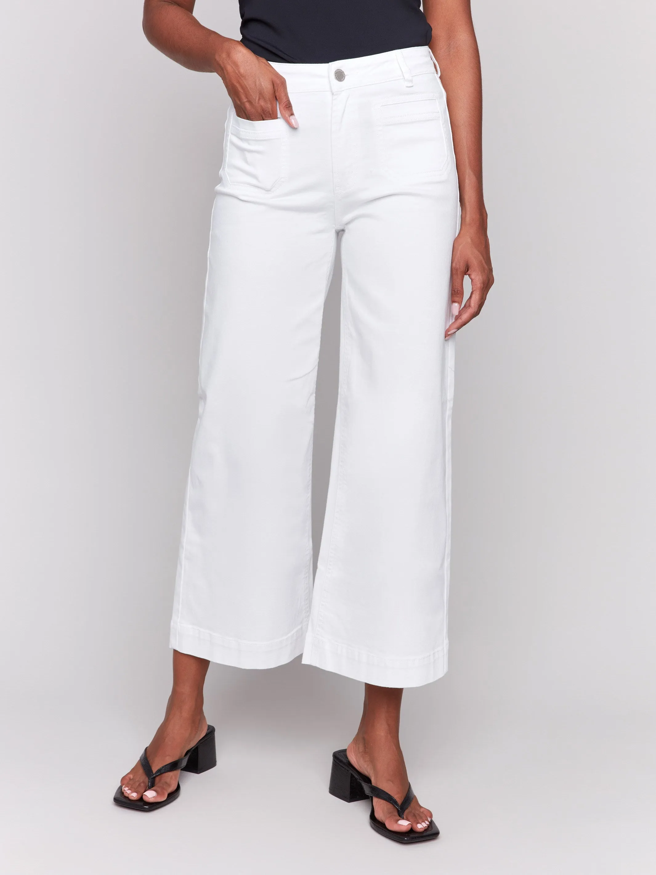 Patch Pocket Flare Twill Pants - White