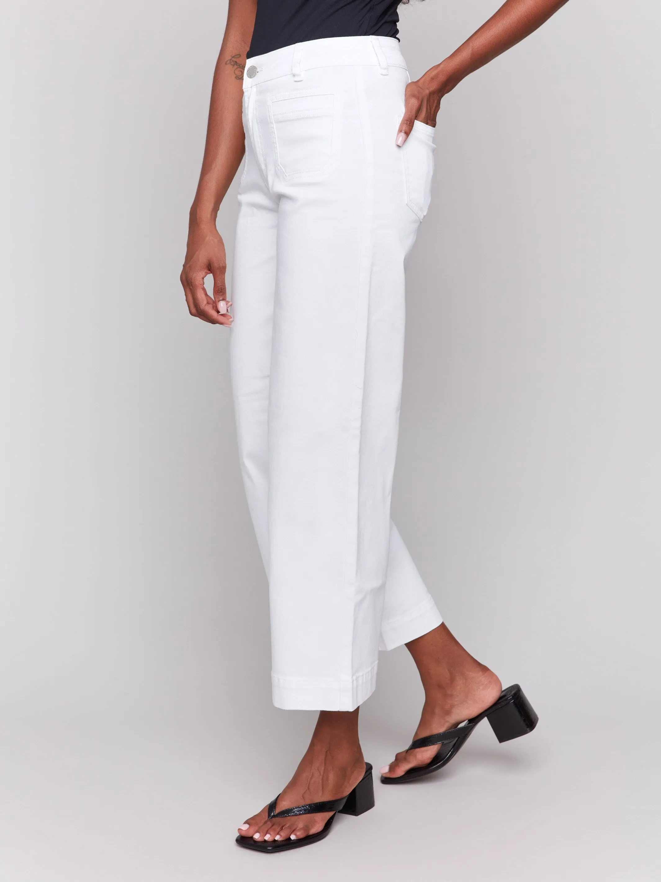 Patch Pocket Flare Twill Pants - White