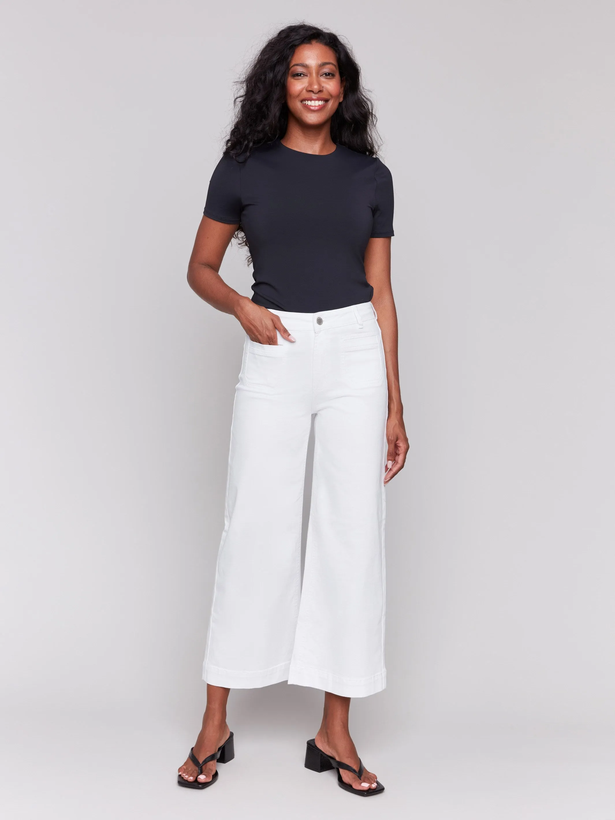 Patch Pocket Flare Twill Pants - White