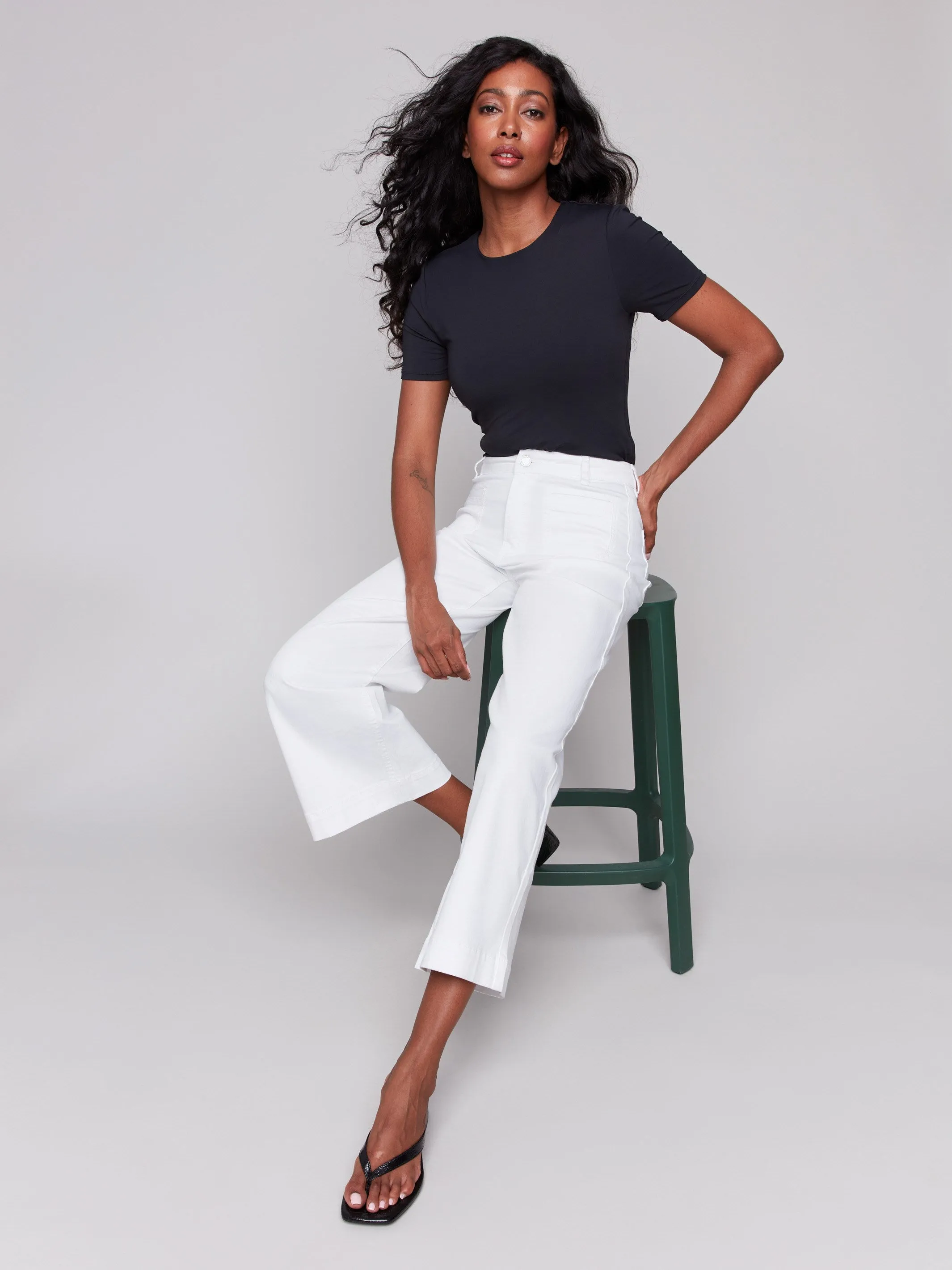 Patch Pocket Flare Twill Pants - White
