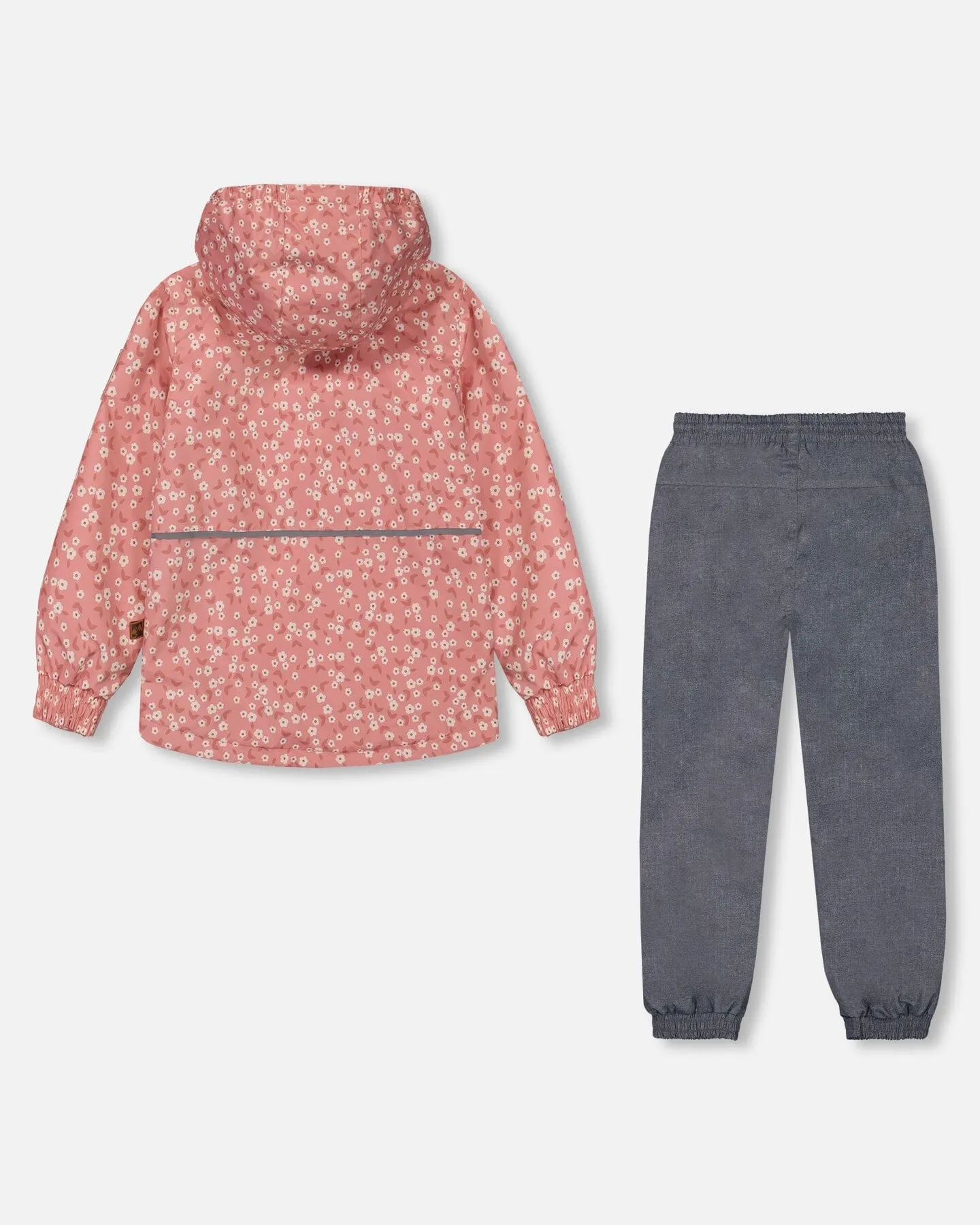 Printed Jacket Two-Piece Mid-Season Outerwear Set Small White Flowers On Pale Pink And Gray