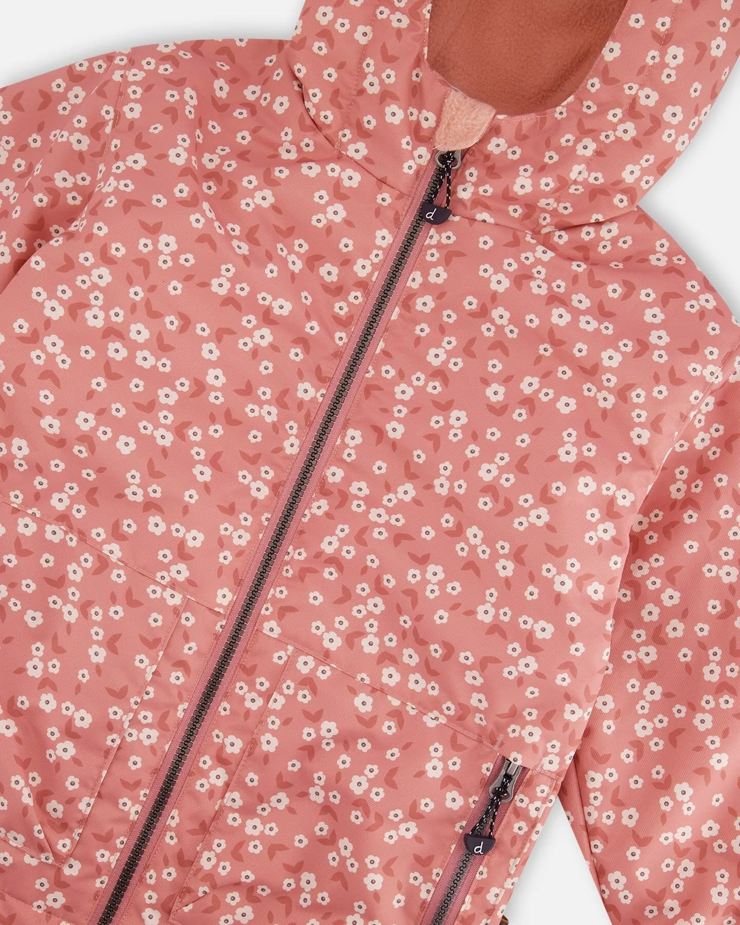 Printed Jacket Two-Piece Mid-Season Outerwear Set Small White Flowers On Pale Pink And Gray