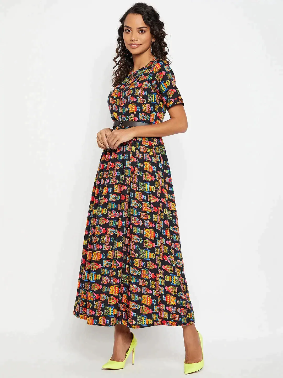 Printed Maxi Dress with Belt