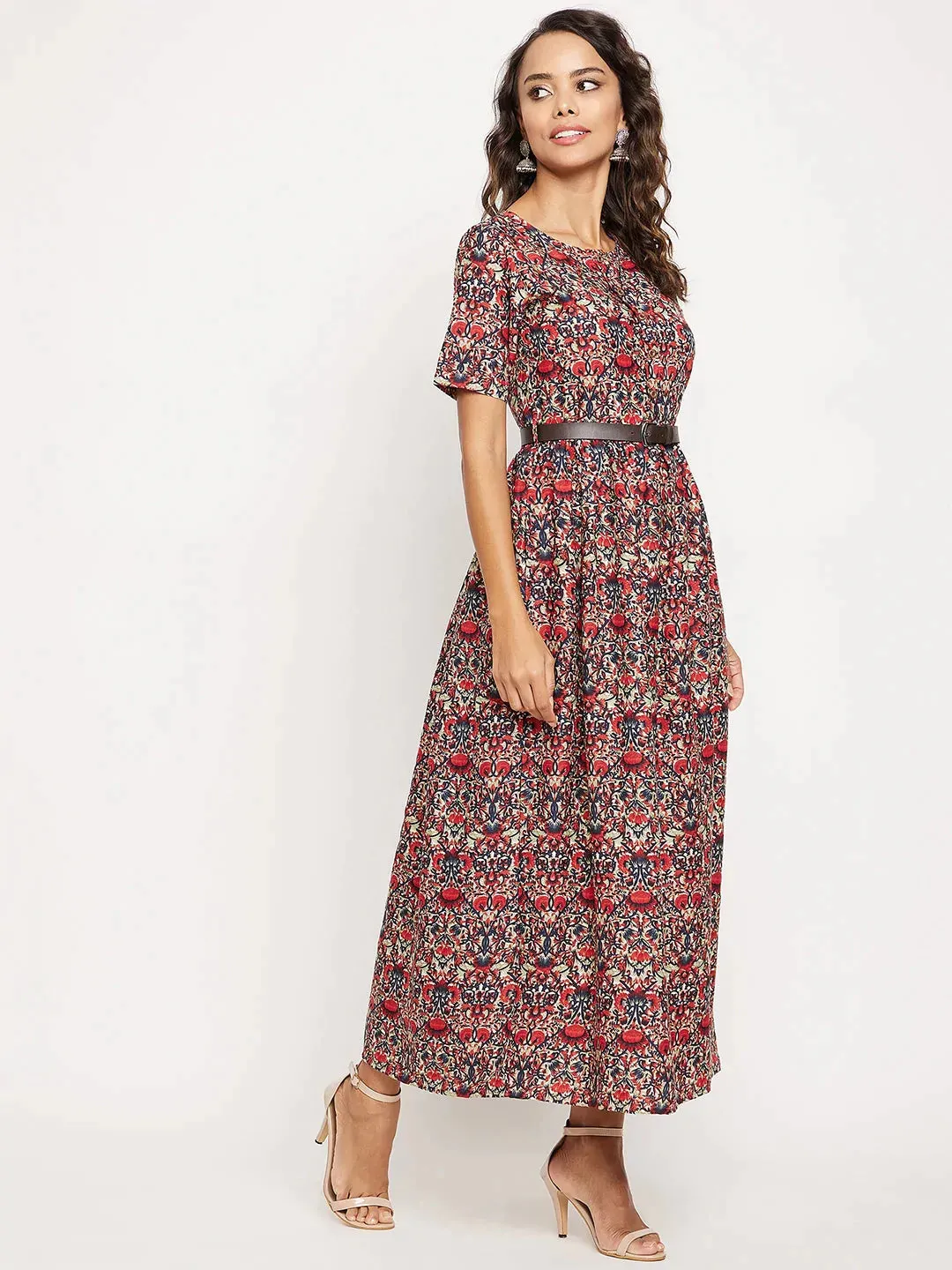 Printed Maxi Dress with Belt