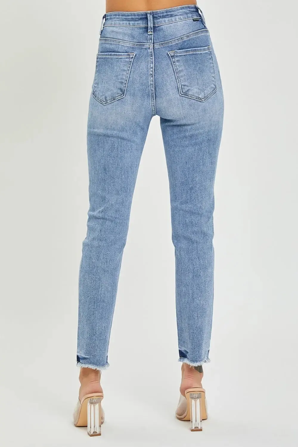 RISEN Full Size High Rise Frayed Hem Skinny Jeans