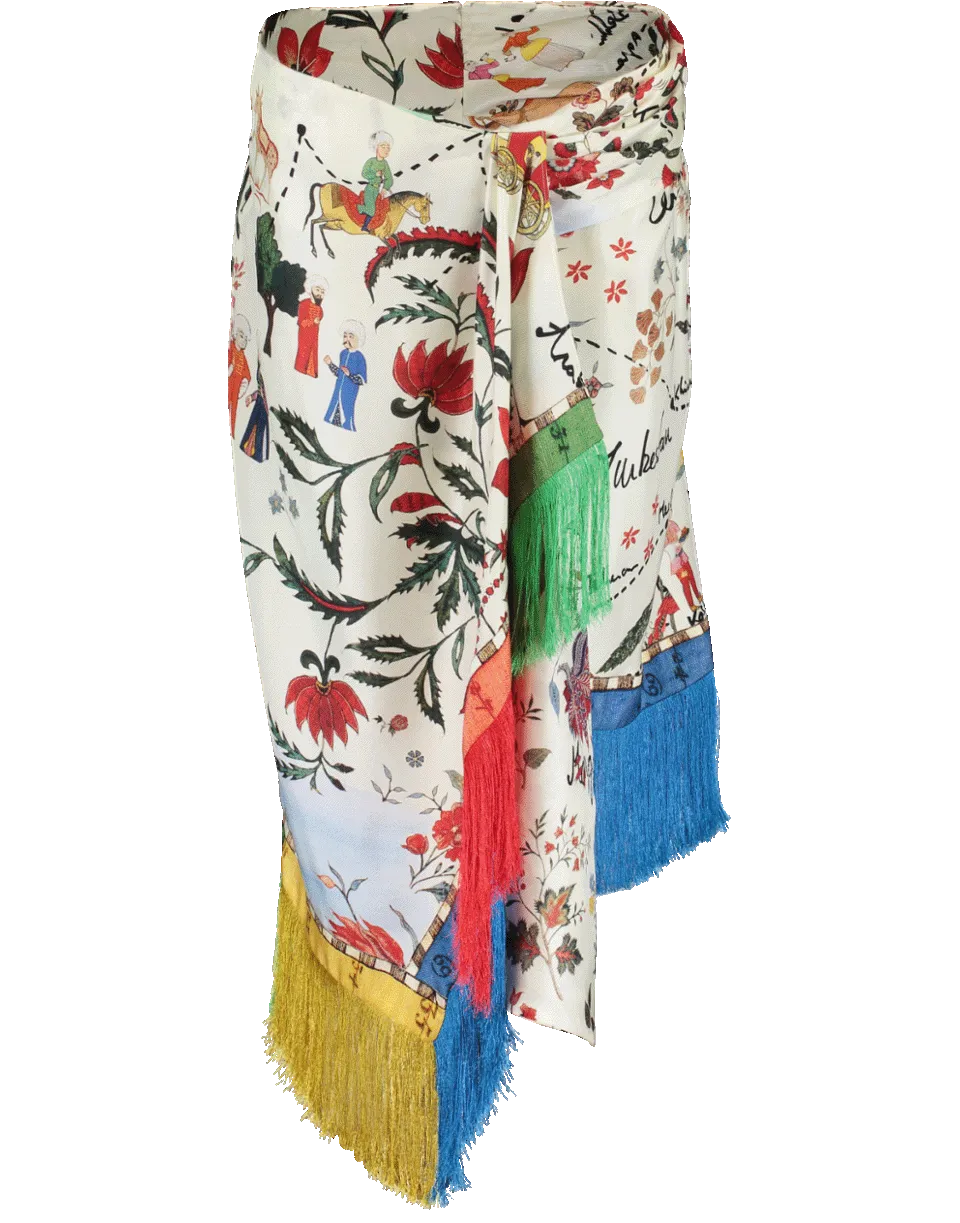 Road Print Fringe Sarong Skirt