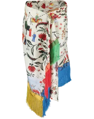 Road Print Fringe Sarong Skirt