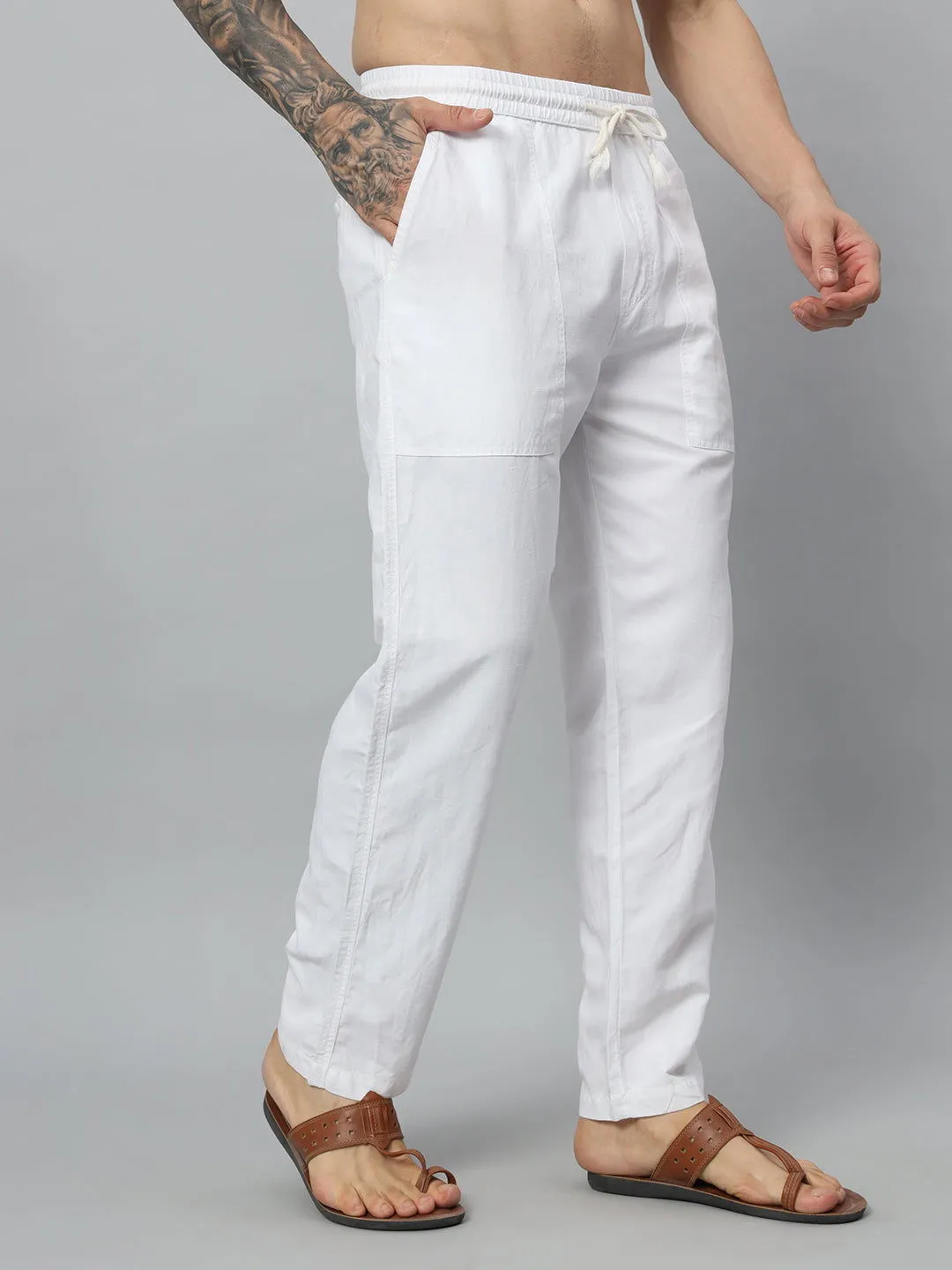 SAINTJONES-WHITE LINEN STRAIGHT JOGGER