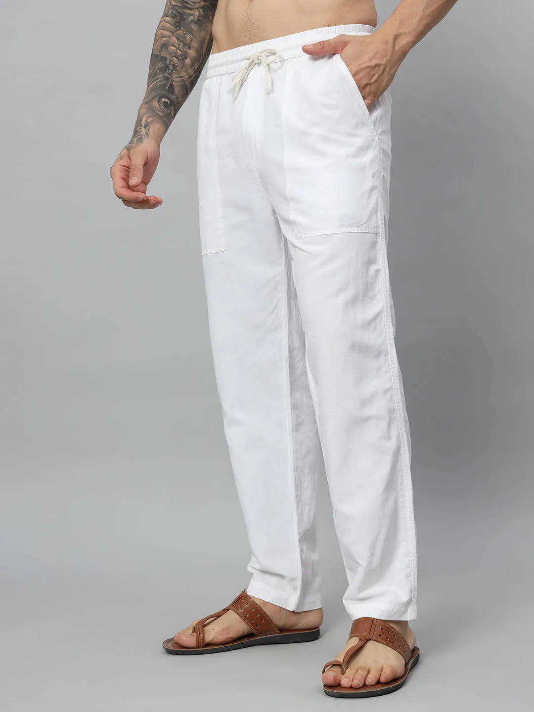 SAINTJONES-WHITE LINEN STRAIGHT JOGGER